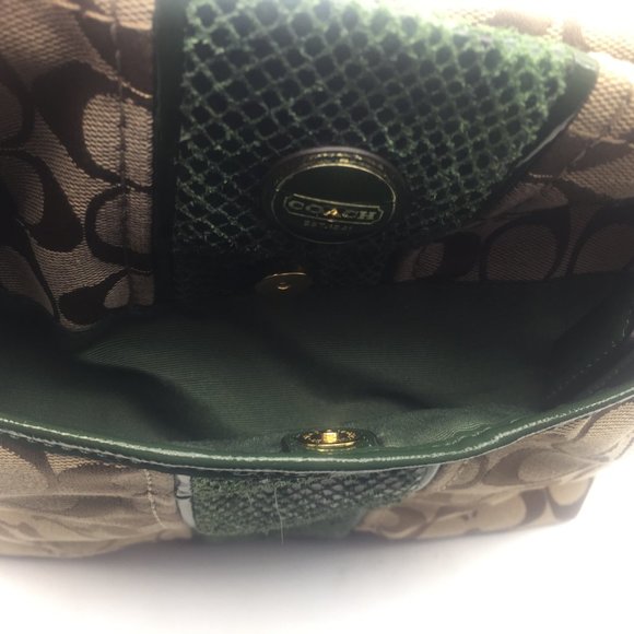 Authentic Coach Signature Tan Python Stripe Khaki Olive Green Tote Bag F25706 - Picture 10 of 10